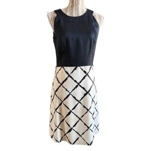 Ann Taylor Elegant Black and White Sleeveless Dress lined silk petite